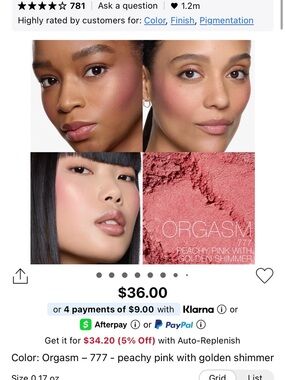 NARS Orgasm Blush - Peachy Pink with Golden Shimmer